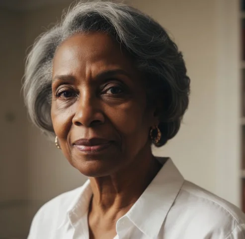 Older woman at home reflecting on her hearing wellness routine