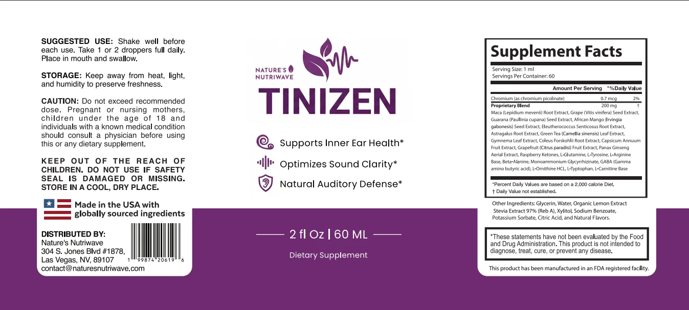 Tinizen Supplement Facts label showing chromium and the 200 mg proprietary blend