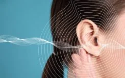 Stylised diagram of the ear and the sound signal that travels toward the brain